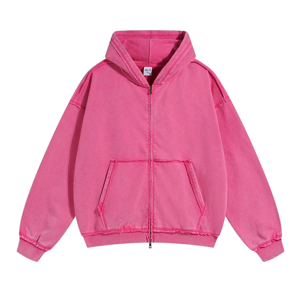 Unisex Vintage Wash Fade Zip-Up Hoodie