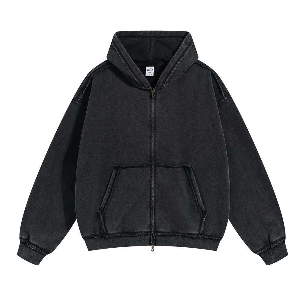 Unisex Vintage Wash Fade Zip-Up Hoodie