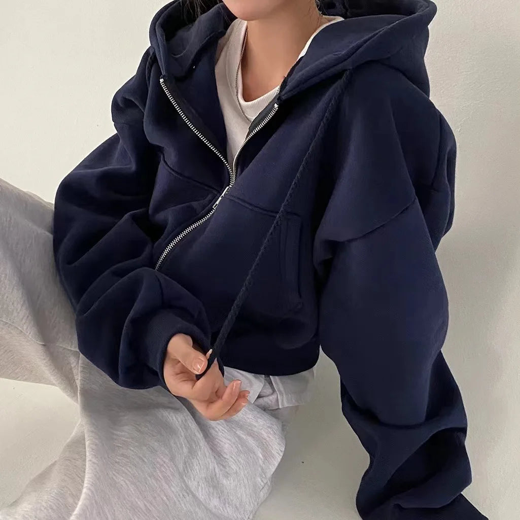 Cropped Zip-Up Hoodie