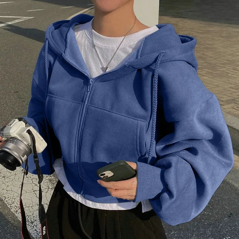 Cropped Zip-Up Hoodie