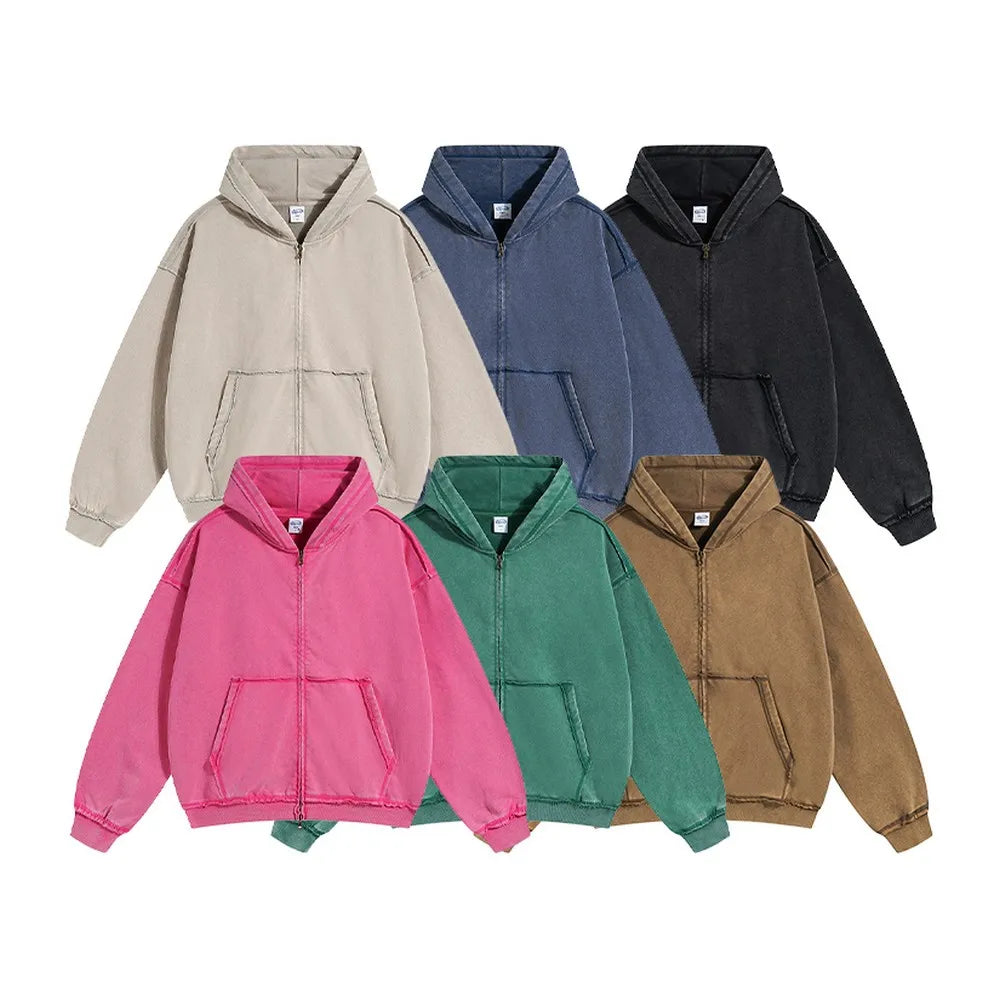 Unisex Vintage Wash Fade Zip-Up Hoodie