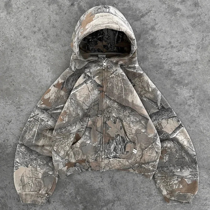 Y2K Retro Camo Zip-Up Hoodie