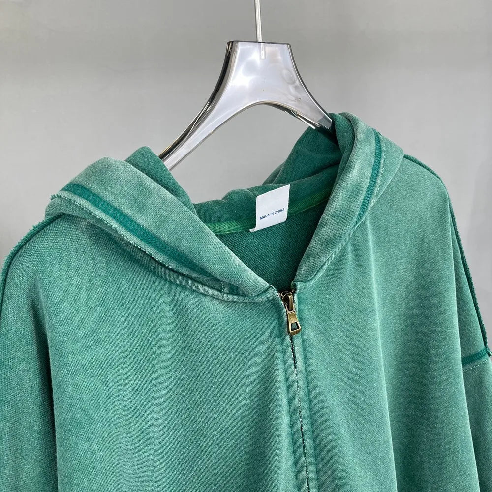 Unisex Vintage Wash Fade Zip-Up Hoodie