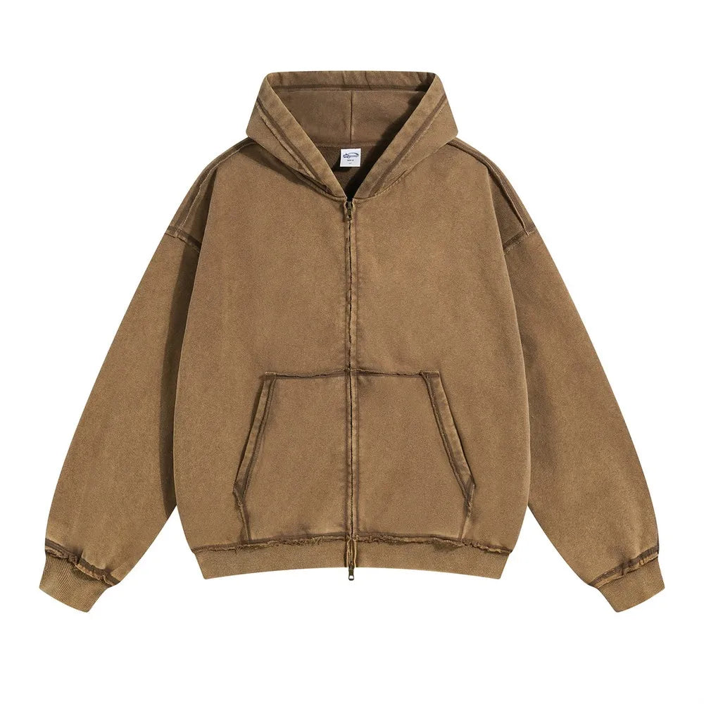 Unisex Vintage Wash Fade Zip-Up Hoodie