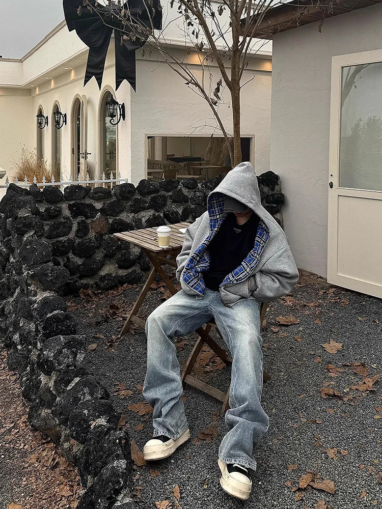 Oversized Reversible Hoodie with Plaid Lining