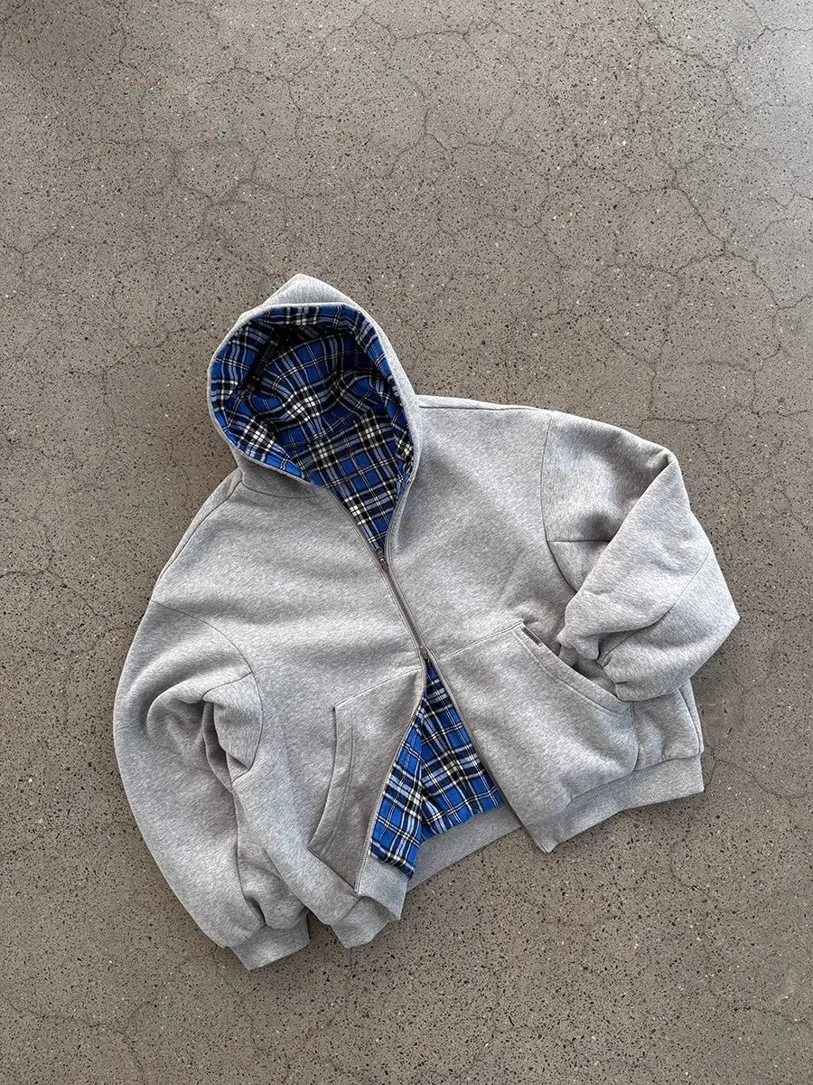 Oversized Reversible Hoodie with Plaid Lining