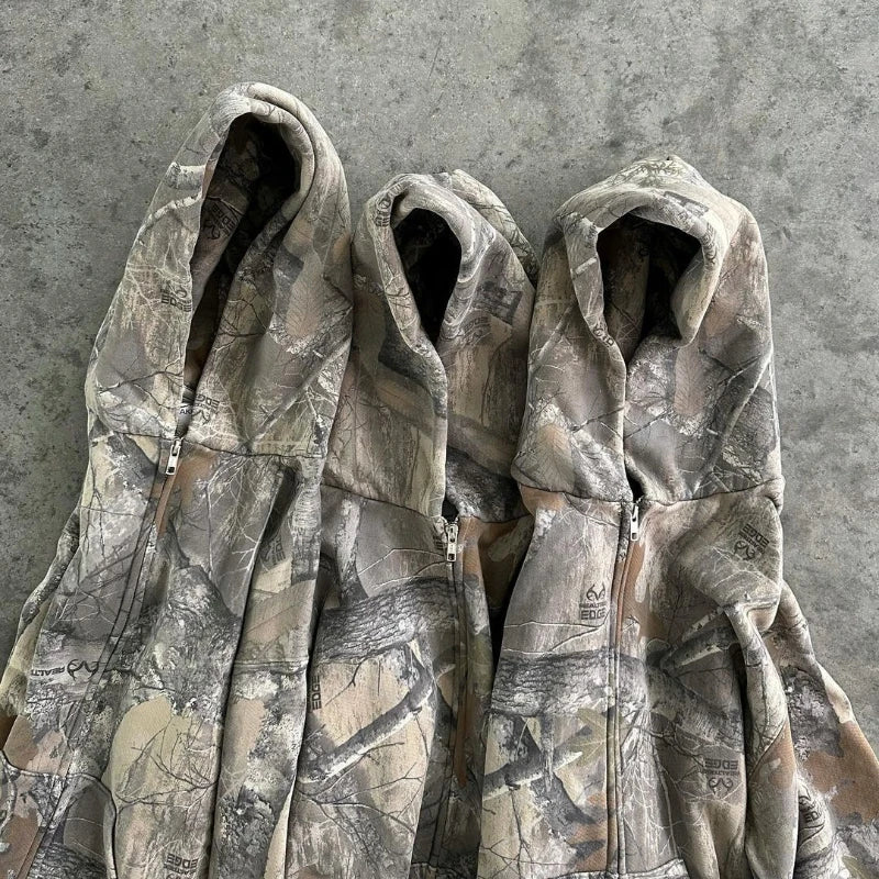 Y2K Retro Camo Zip-Up Hoodie