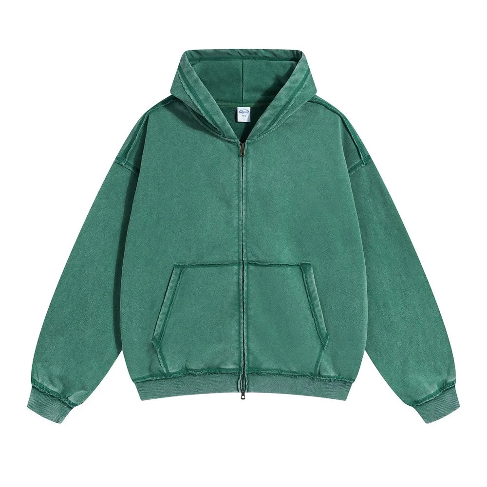 Unisex Vintage Wash Fade Zip-Up Hoodie