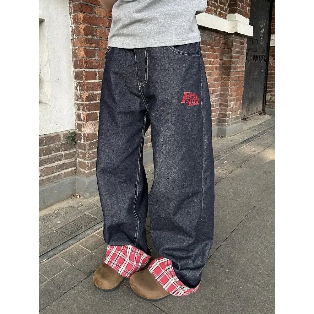 Plaid Patchwork Baggy Jeans