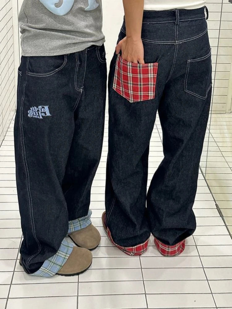 Plaid Patchwork Baggy Jeans
