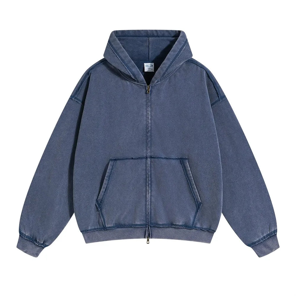 Unisex Vintage Wash Fade Zip-Up Hoodie