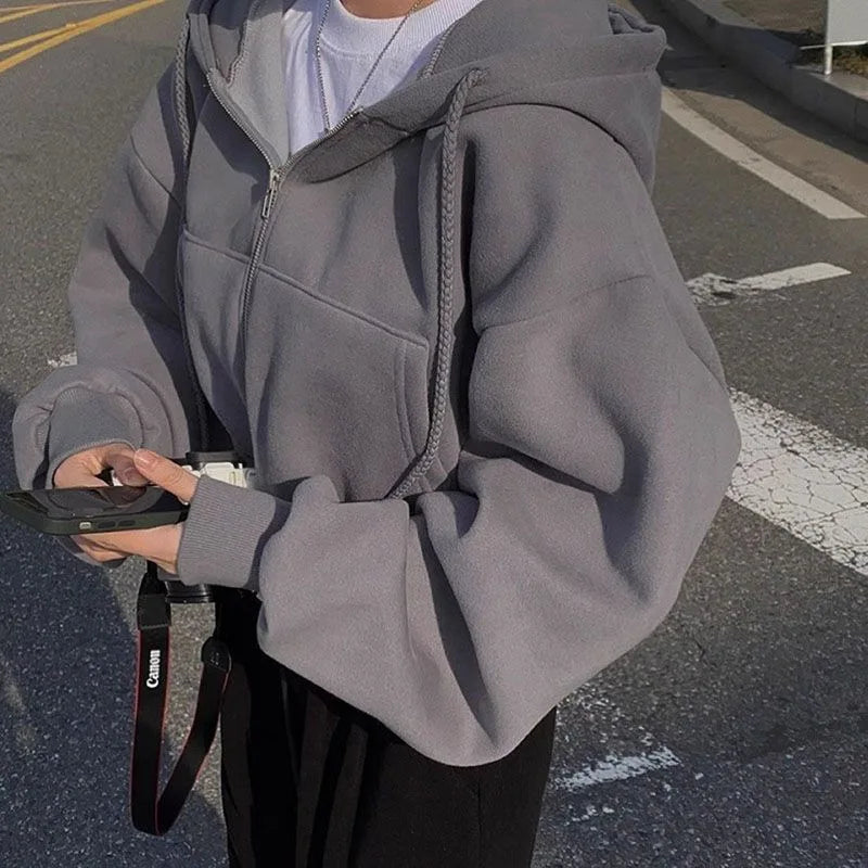 Cropped Zip-Up Hoodie