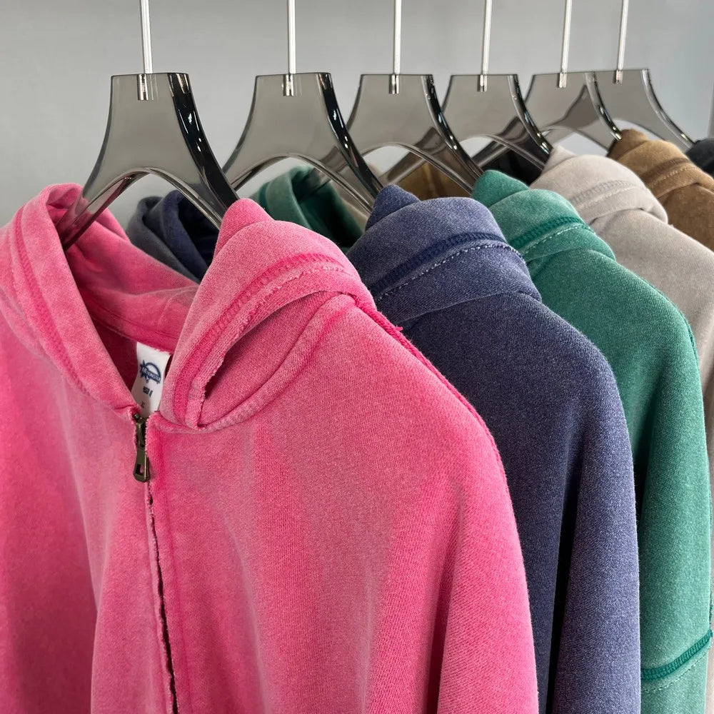 Unisex Vintage Wash Fade Zip-Up Hoodie