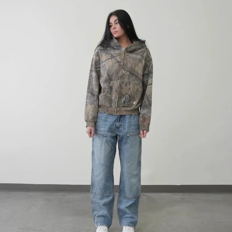 Y2K Retro Camo Zip-Up Hoodie