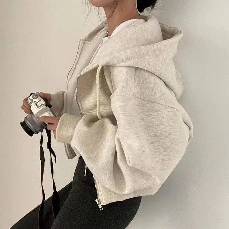 Cropped Zip-Up Hoodie