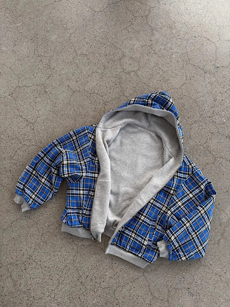 Oversized Reversible Hoodie with Plaid Lining