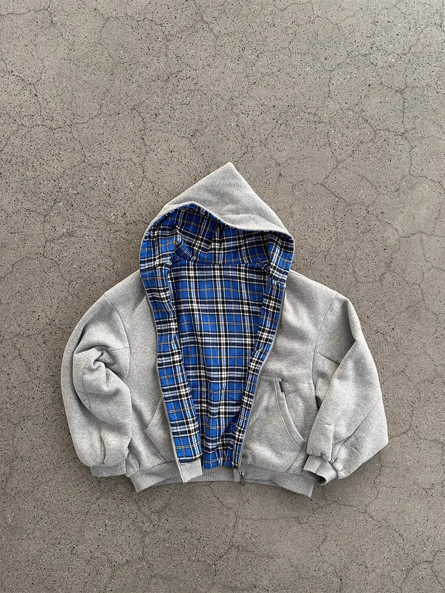 Oversized Reversible Hoodie with Plaid Lining