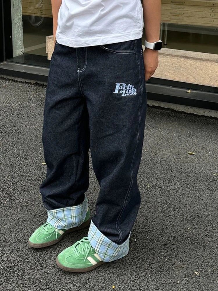 Plaid Patchwork Baggy Jeans