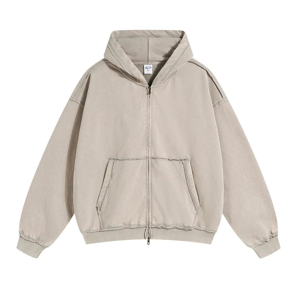 Unisex Vintage Wash Fade Zip-Up Hoodie