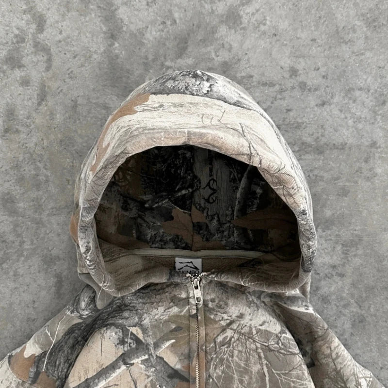 Y2K Retro Camo Zip-Up Hoodie