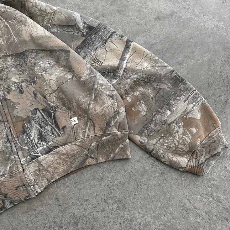 Y2K Retro Camo Zip-Up Hoodie