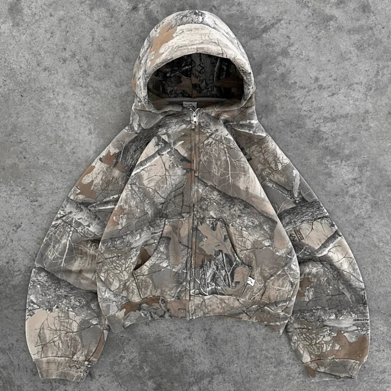 Y2K Retro Camo Zip-Up Hoodie